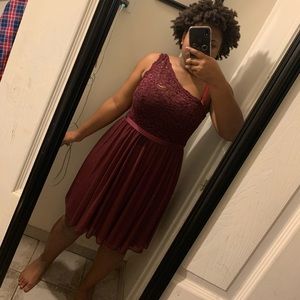 One shoulder burgundy dress
